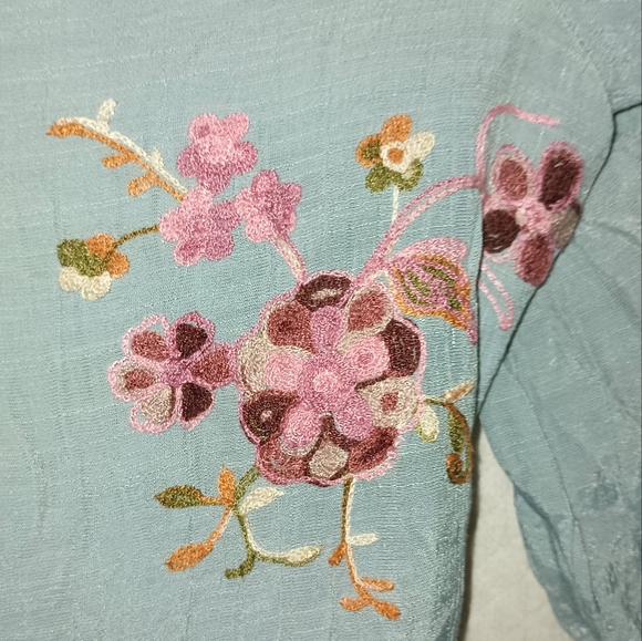 Hope Springs LIght Sage Embroidered Floral Long-Sleeve Midi Dress - Size L - Picture 2 of 6